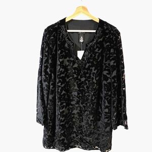 Maggie Barnes Womens Velvet Burnout Tunic Top Sz 1X Cocktail Loose Whimsigoth
